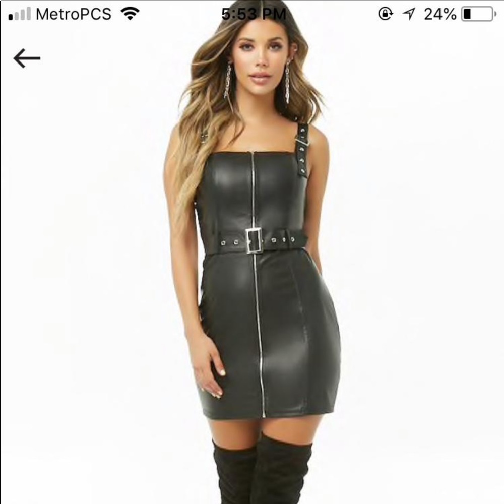 Faux leather mini dress with belt